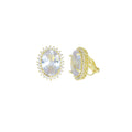 Big Oval Crystal Clip on Stud Earrings,