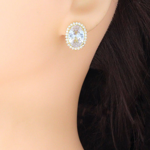 Big Oval Crystal Clip on Stud Earrings,