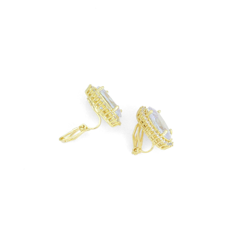 Big Oval Crystal Clip on Stud Earrings,