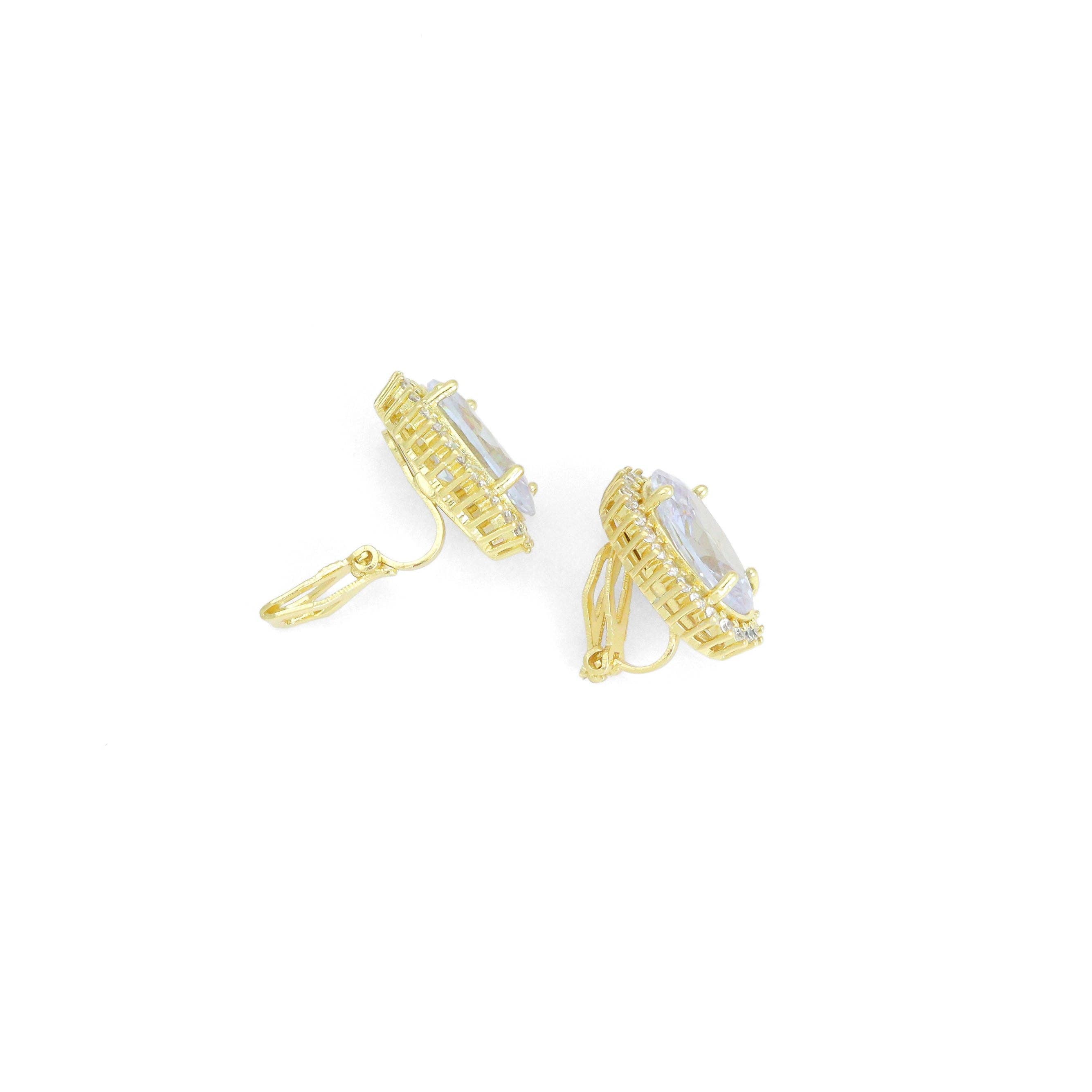 Big Oval Crystal Clip on Stud Earrings,
