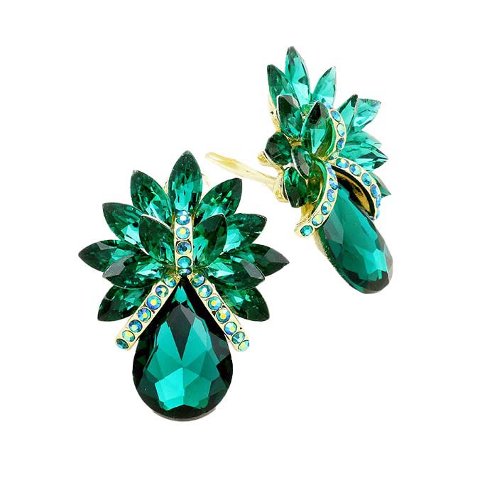 Glass Crystal Petal Teardrop Clip On Earrings
