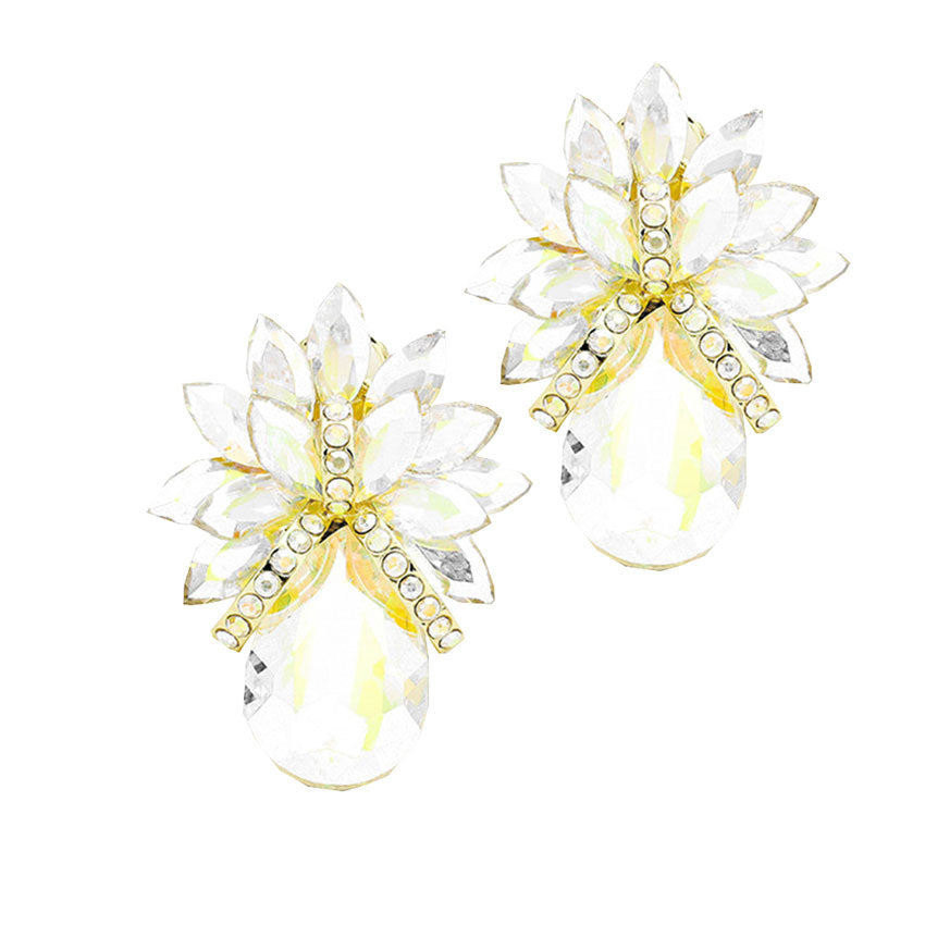 Glass Crystal Petal Teardrop Clip On Earrings