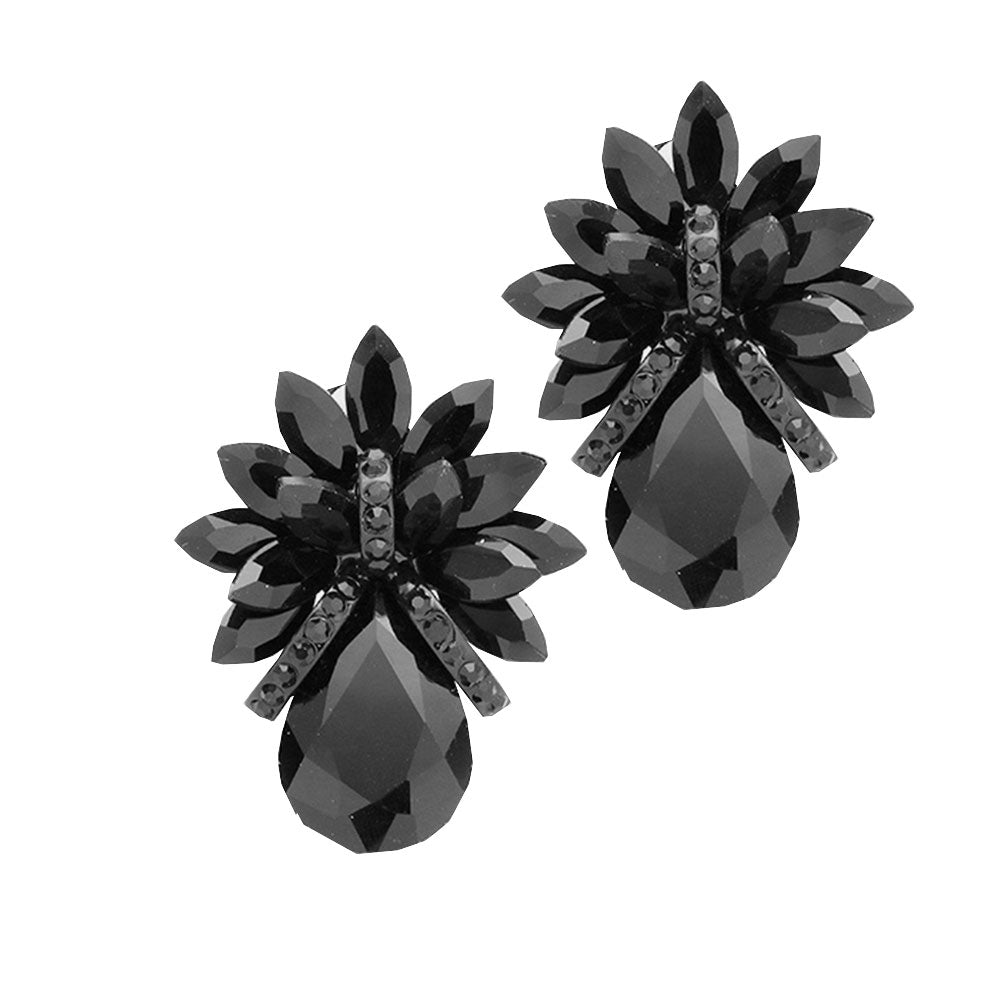 Glass Crystal Petal Teardrop Clip On Earrings
