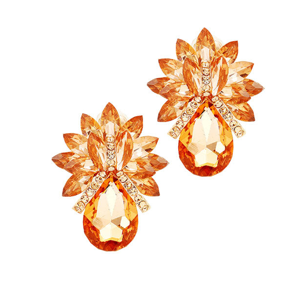 Glass Crystal Petal Teardrop Clip On Earrings