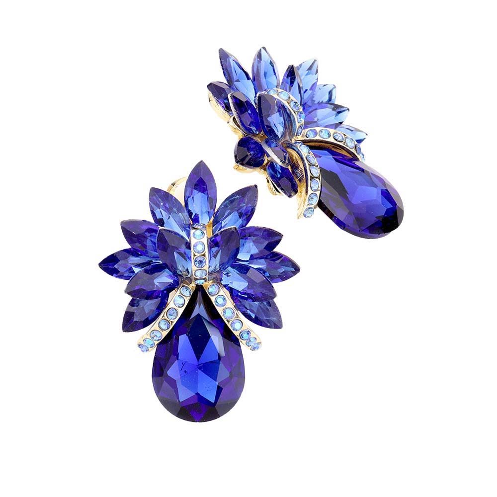 Glass Crystal Petal Teardrop Clip On Earrings