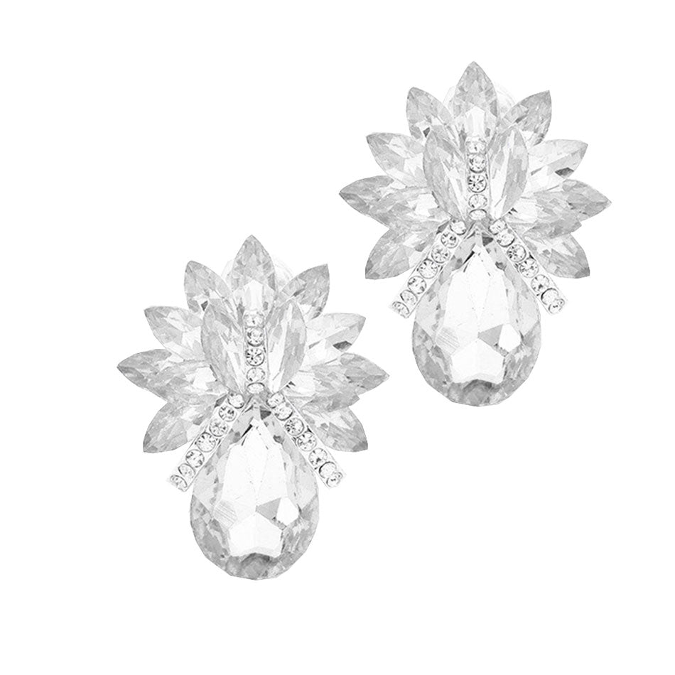 Glass Crystal Petal Teardrop Clip On Earrings