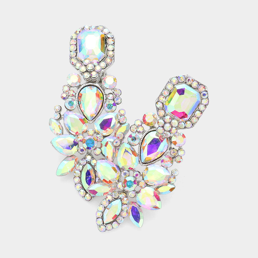 Marquise Square Stone Pointed Evening Clip On Earrings
